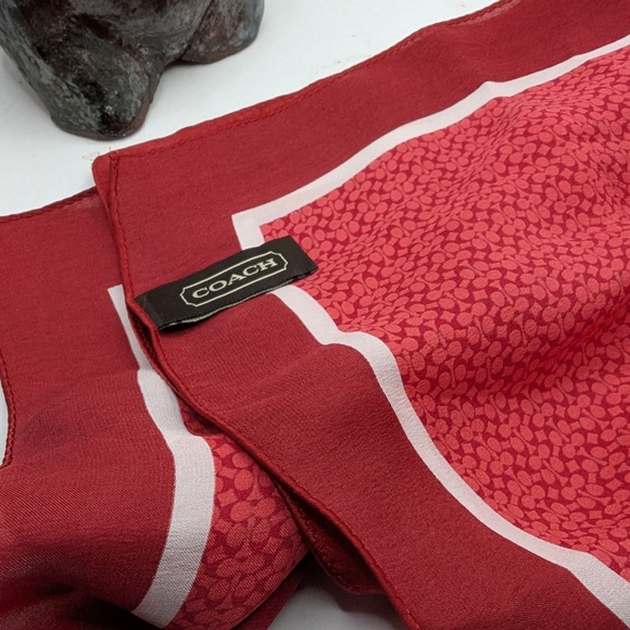 Coach Accessories - Coach Red and White Silk Mini C Patterned Scarf